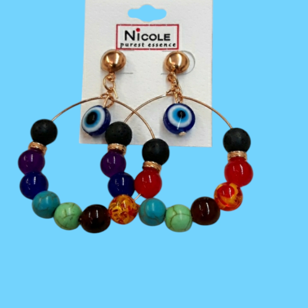 Chakra Evil Eye Beaded Rainbow Hoop Earrings